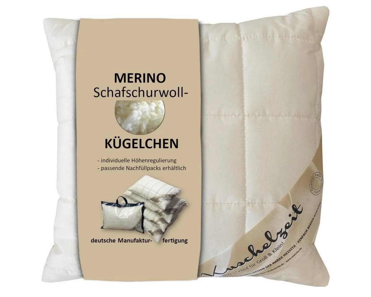 Meivita Merino Kopfkissen 100% Wolle Füllung Baumwolle Bezug - Bild 2