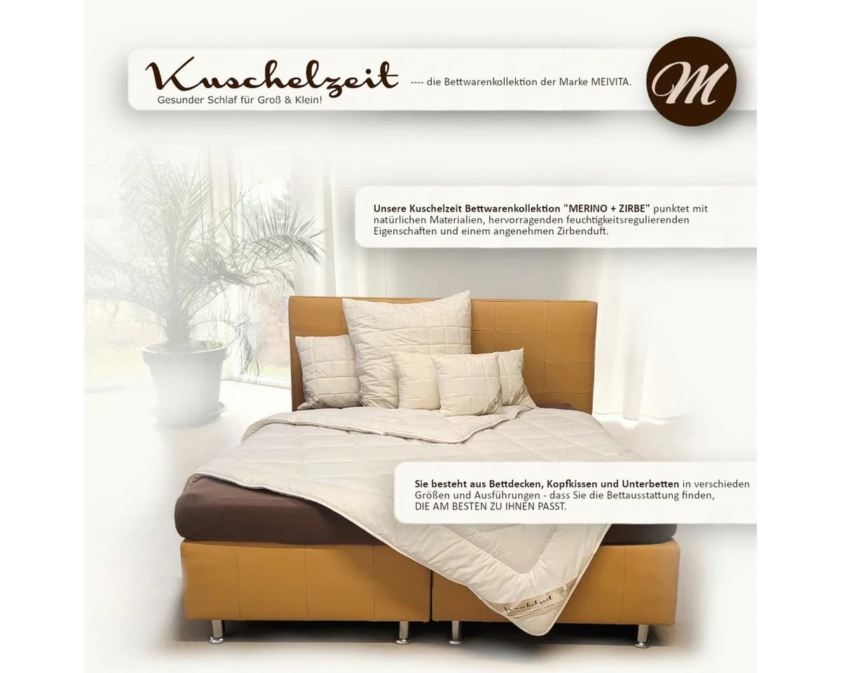 Meivita Kopfkissen Merino Schurwolle mit Zirbenholz beige
