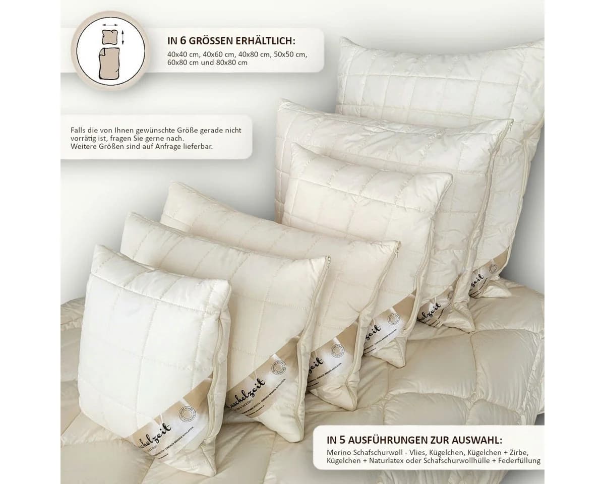 Meivita Kopfkissen Merino Schurwolle mit Zirbenholz beige - Bild 3