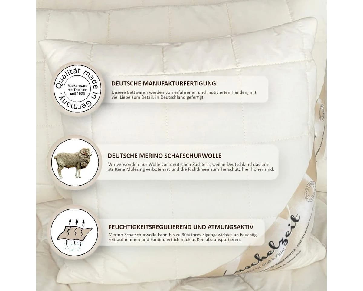 Meivita Kopfkissen Merino Schurwolle mit Zirbenholz beige - Bild 4