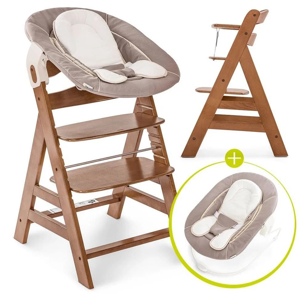 Hauck Hochstuhl Alpha Plus Walnut Newborn Set Massivholz höhenverstellbar - Bild 2