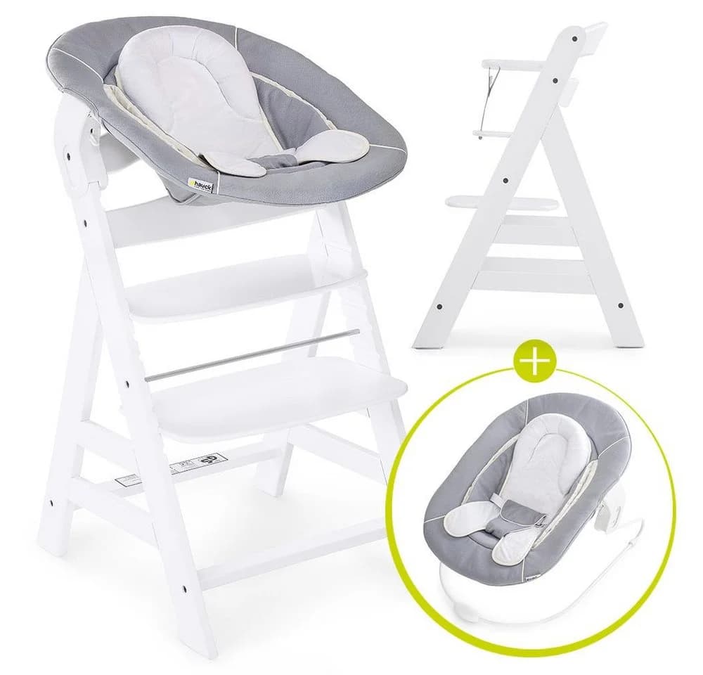 Hauck Hochstuhl Alpha Plus White Newborn Set Holz Babystuhl ab Geburt mit Aufsatz für Neugeborene höhenverstellbar - Bild 2