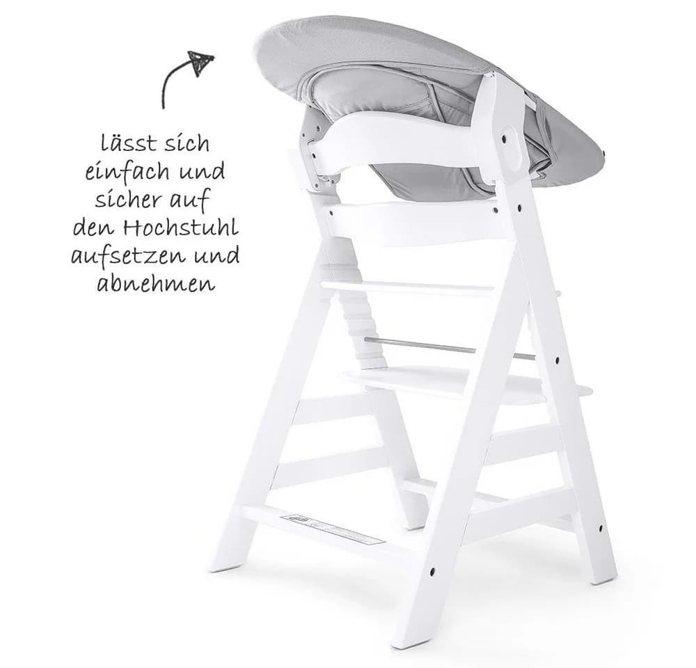 Hauck Hochstuhl Alpha Plus White Newborn Set Holz Babystuhl ab Geburt mit Aufsatz für Neugeborene höhenverstellbar - Bild 4