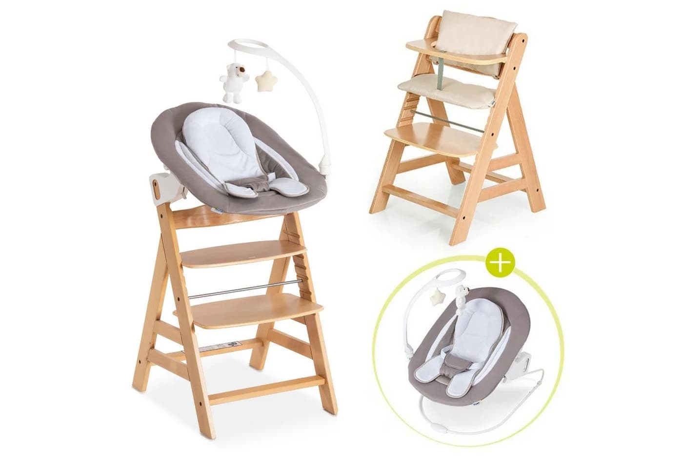 Hauck Hochstuhl Alpha Plus Natur - Newborn Set Deluxe Holz Babystuhl ab Geburt inkl. Aufsatz für Neugeborene & Sitzauflage - Bild 2