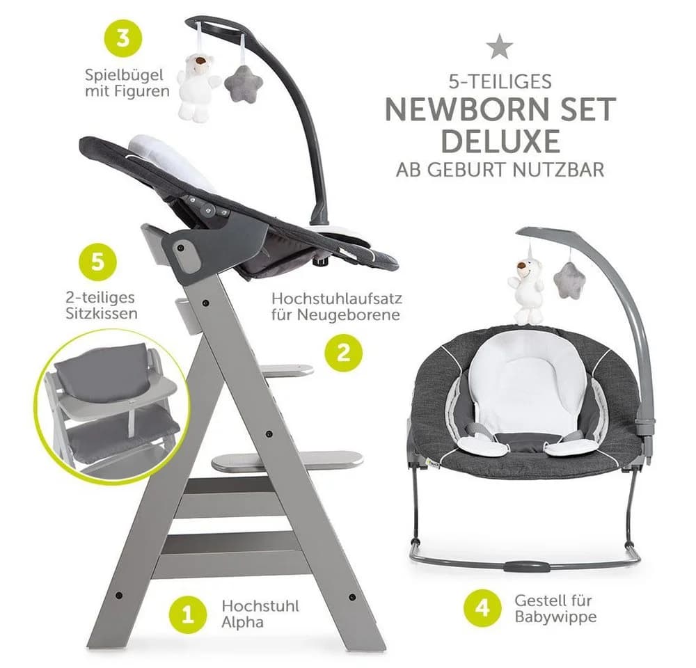 Hauck Hochstuhl Alpha Plus Grau - Newborn Set Deluxe