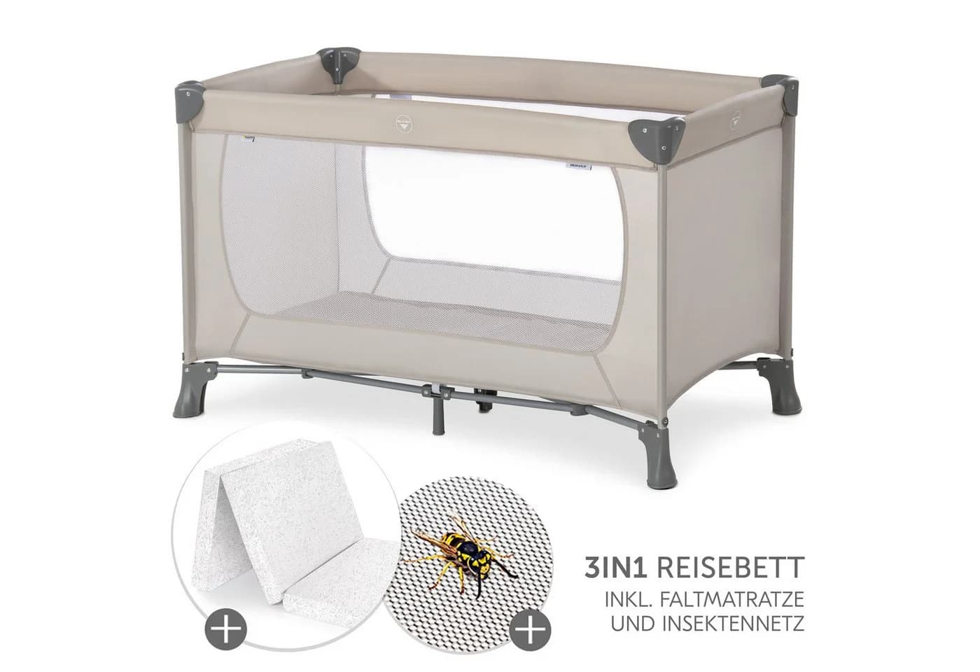 Hauck Baby-Reisebett Dream'n Play Beige mit Matratze & Moskitonetz - Bild 2