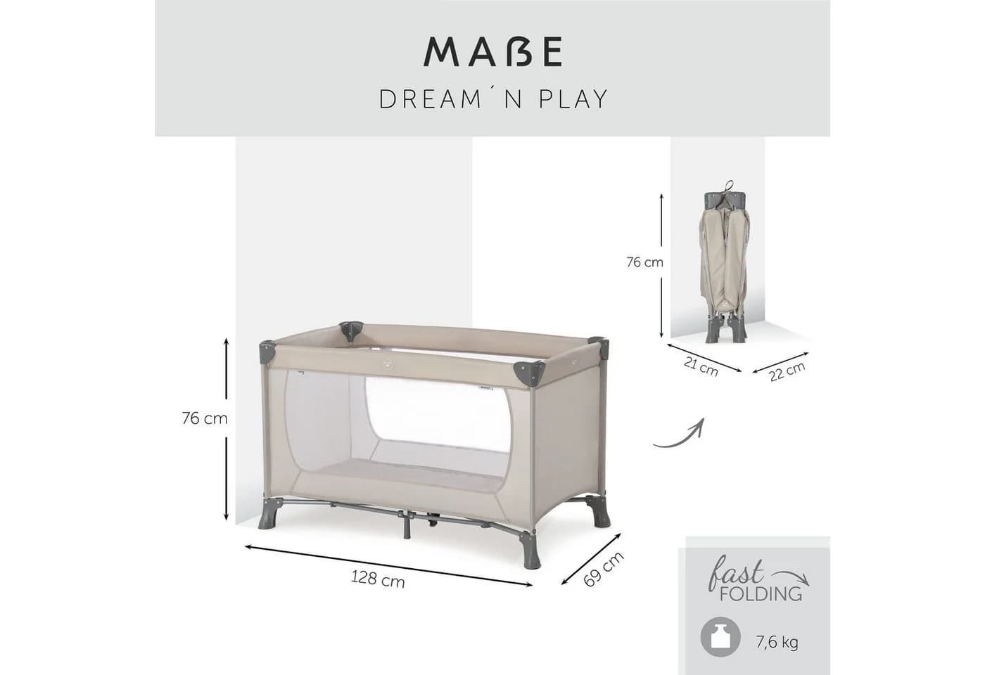 Hauck Baby-Reisebett Dream'n Play Beige mit Matratze & Moskitonetz - Bild 5