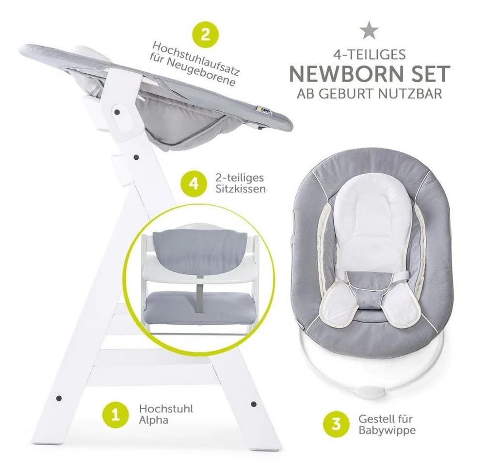 Hauck Alpha Plus Hochstuhl Set Weiß 4-in-1 mit Neugeborenenaufsatz