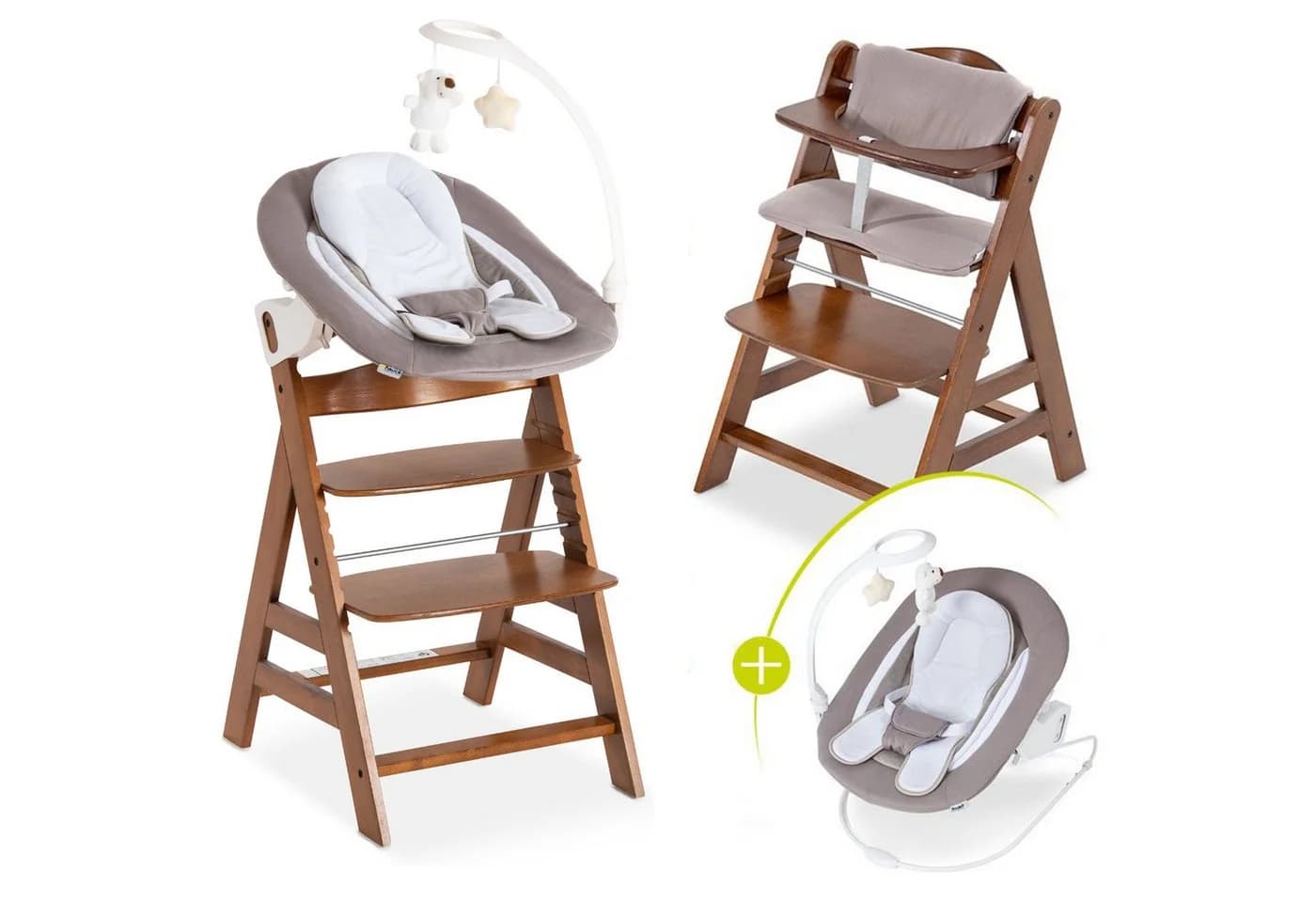 Hauck Hochstuhl Alpha Plus Walnut Newborn Set Deluxe 4-in-1 Massivholz Braun - Bild 2