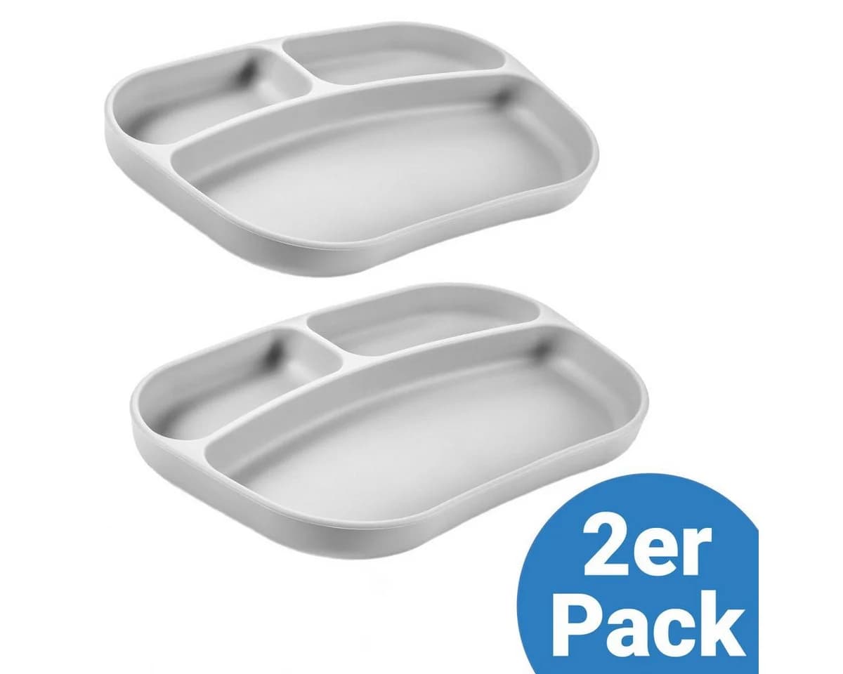 MiaMia Esslern-Teller Grau 2er Set Silikon mit 3 Fächern - Bild 2