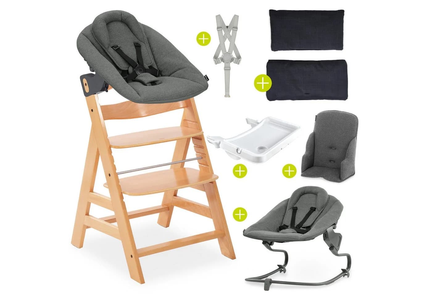 Hauck Hochstuhl Alpha Plus Natur Newborn Set Premium Dark Grey - Bild 2