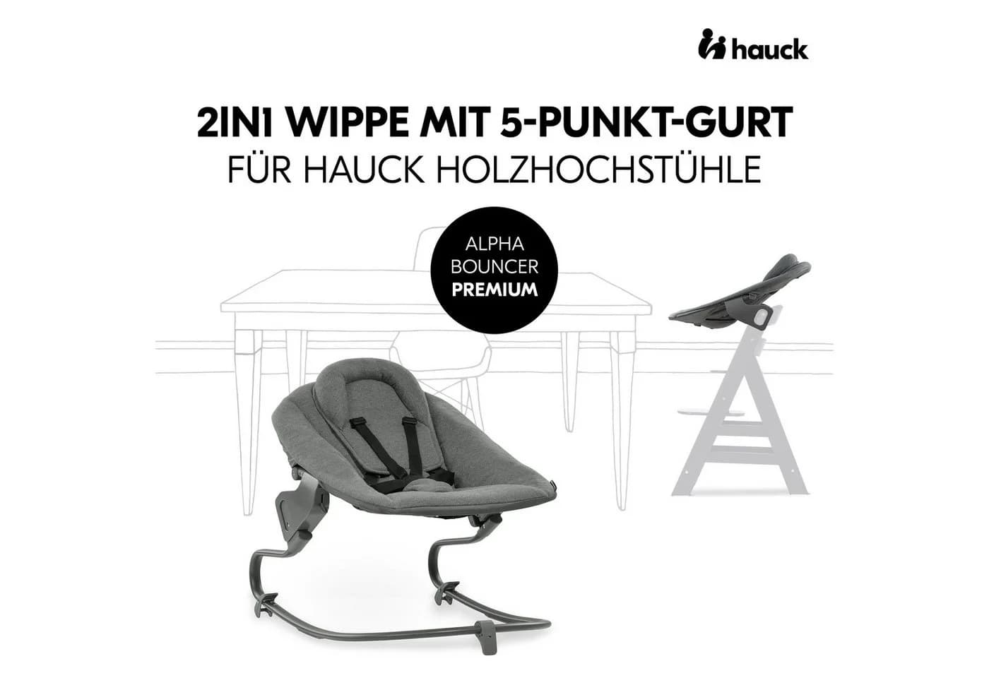 Hauck Hochstuhl Alpha Plus Natur Newborn Set Premium Dark Grey - Bild 3