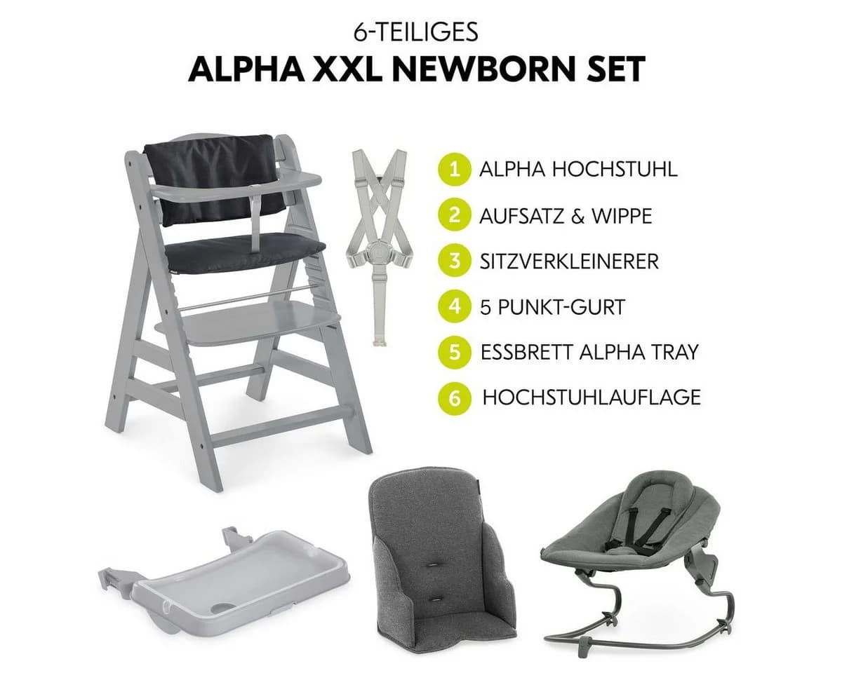 Hauck Hochstuhl Alpha Plus Grey XXL Newborn Set mit 6in1 Sparset