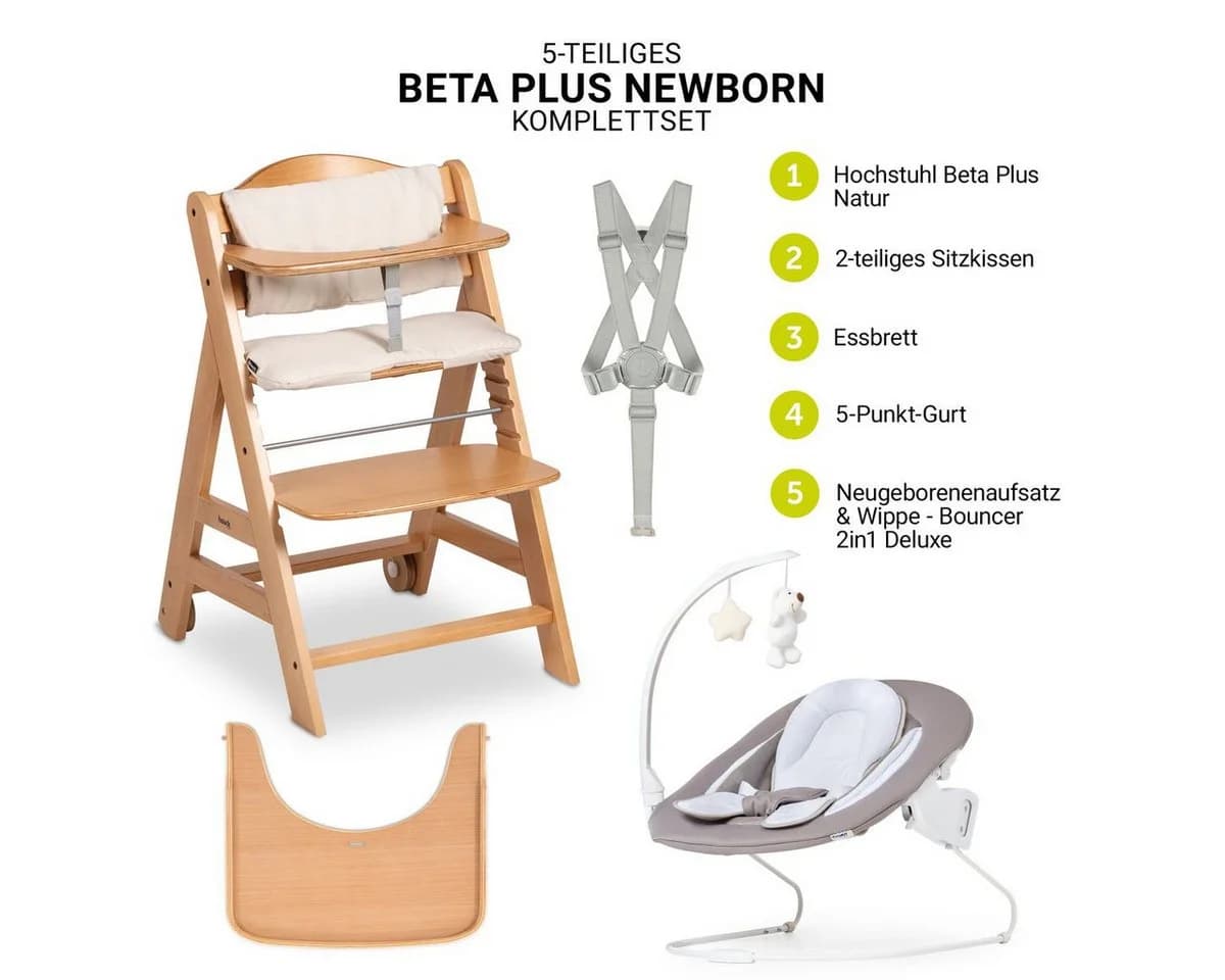 Hauck Hochstuhl Beta Plus Natur - Newborn Set Deluxe mit Aufsatz