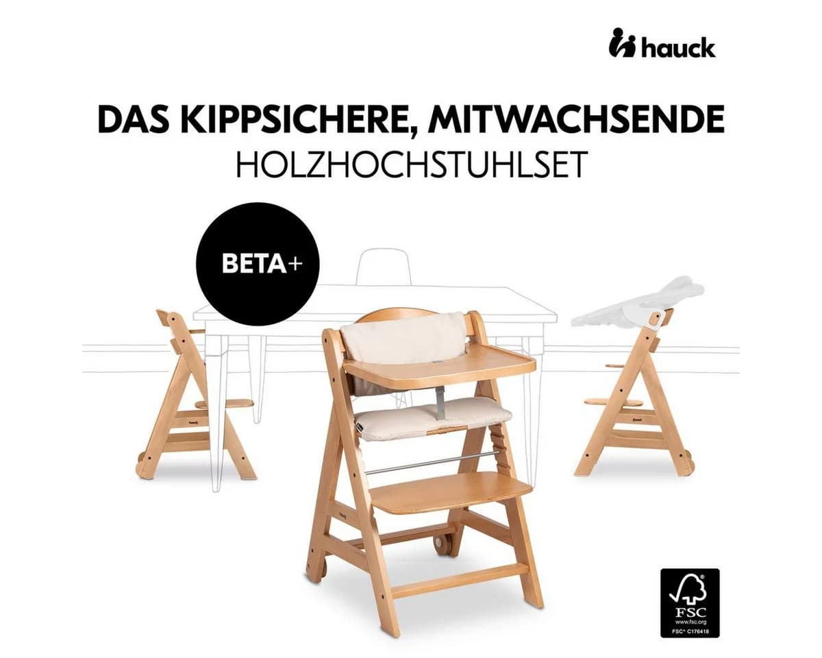 Hauck Hochstuhl Beta Plus Natur - Newborn Set Deluxe mit Aufsatz - Bild 3