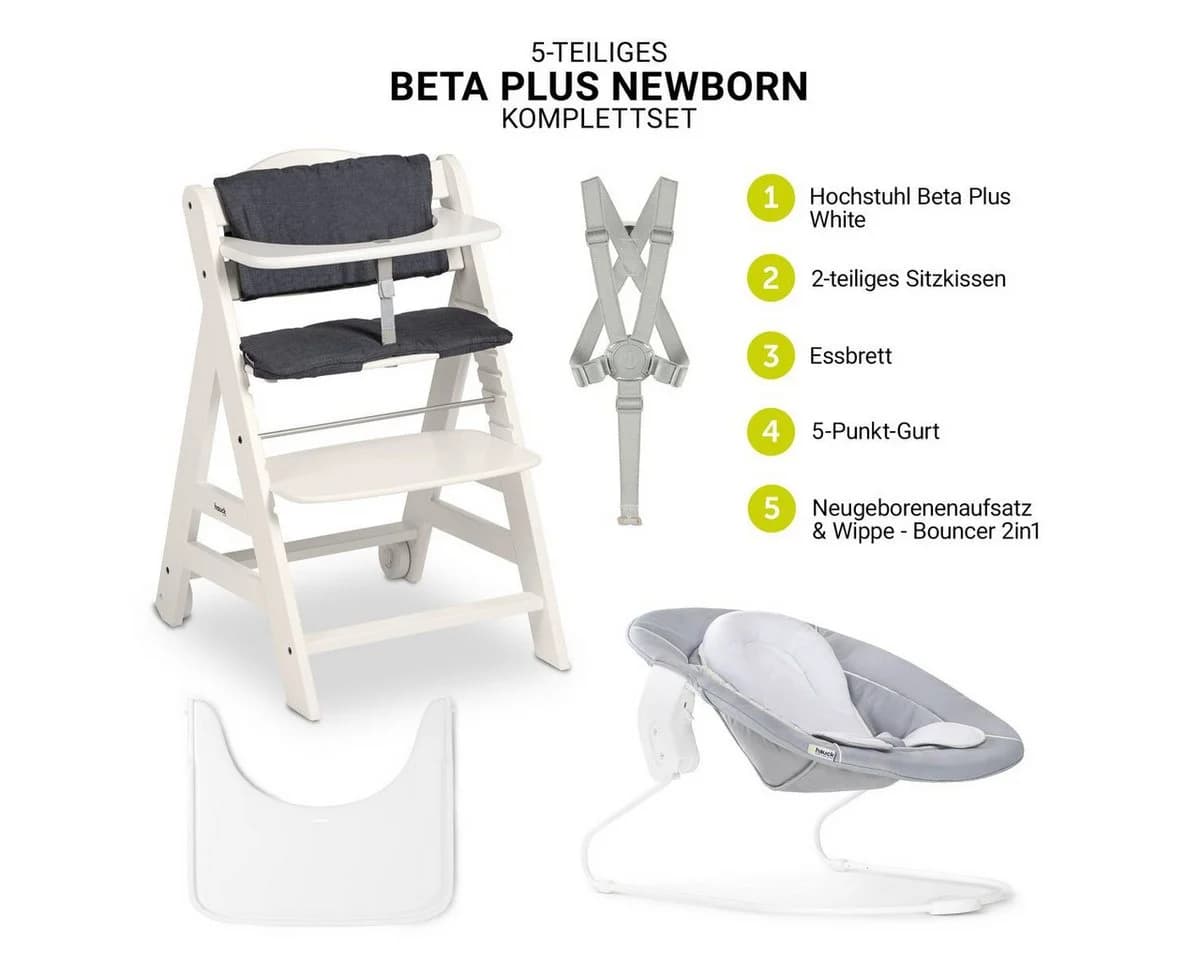 Hauck Hochstuhl Beta Plus White - Newborn Set mit Neugeborenenaufsatz