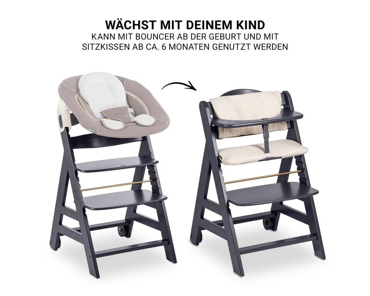 Hauck Hochstuhl Beta Plus Dark Grey - Newborn Set mit Aufsatz - Bild 4