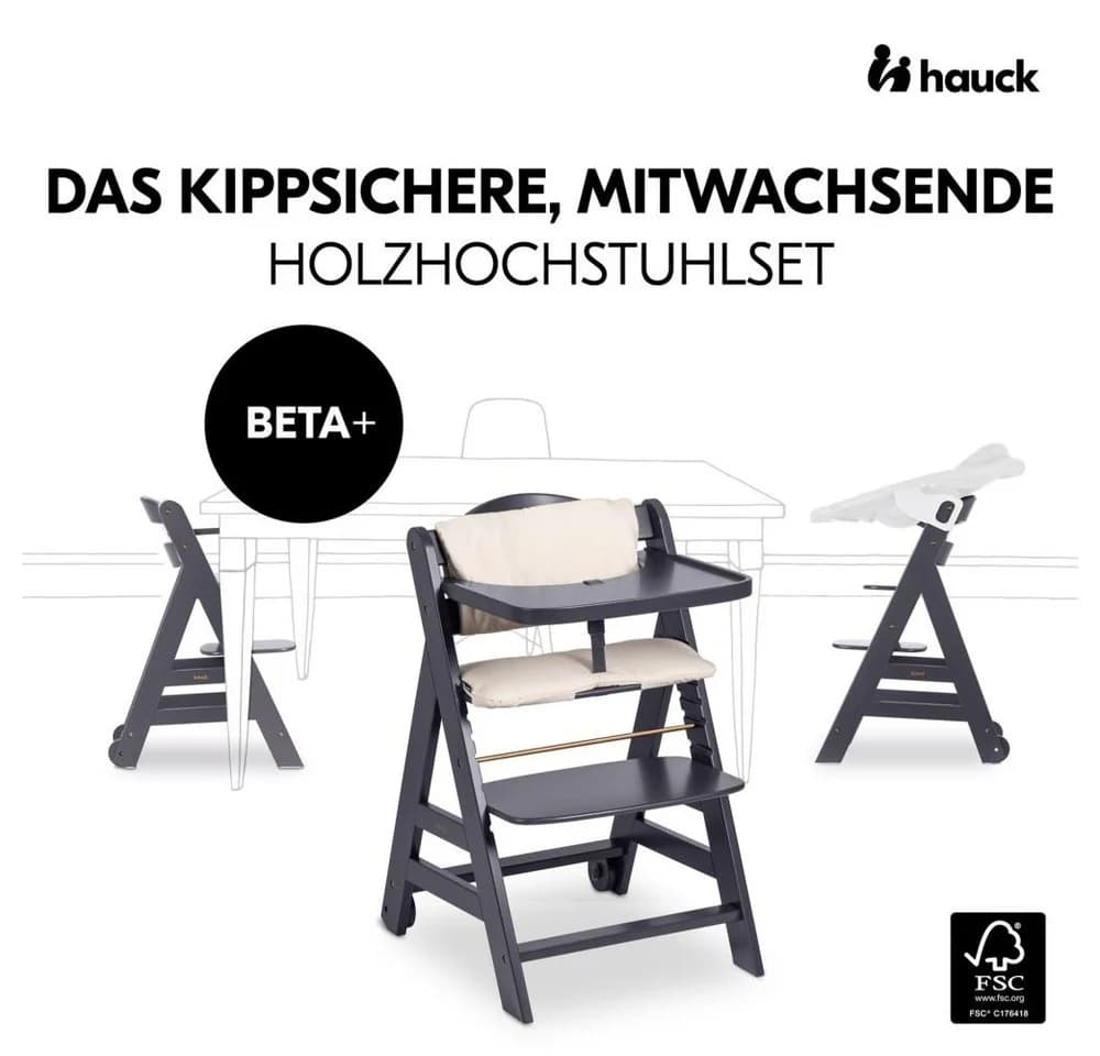 Hauck Hochstuhl Beta Plus Dark Grey Newborn Set - Bild 3
