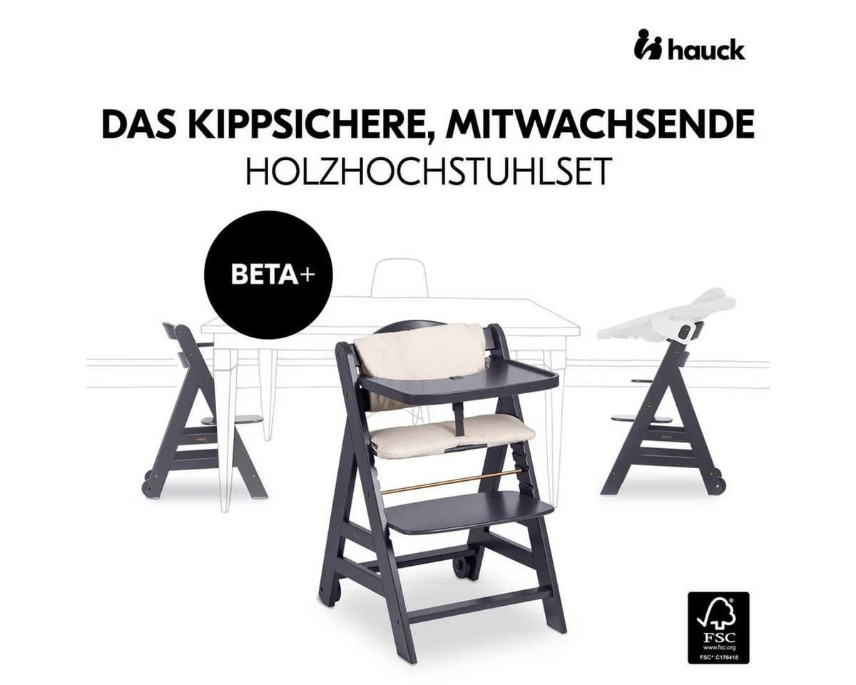 Hauck Hochstuhl Beta Plus Dark Grey - Deluxe Set mit Neugeborenen-Aufsatz - Bild 3