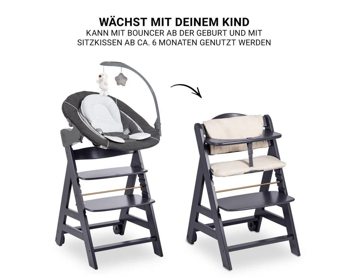 Hauck Hochstuhl Beta Plus Dark Grey - Deluxe Set mit Neugeborenen-Aufsatz - Bild 4