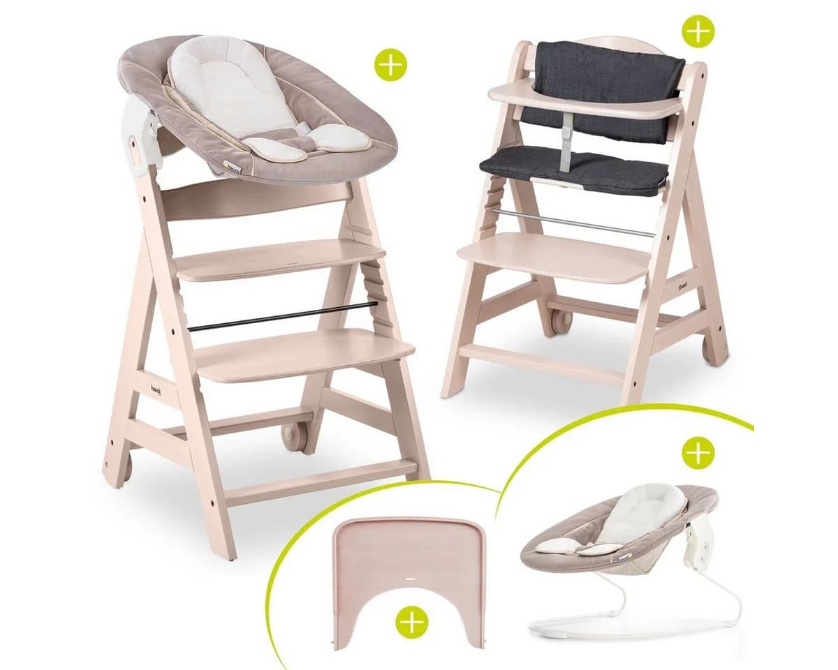 Hauck Hochstuhl Beta Plus Whitewashed Newborn Set Stretch Beige Babystuhl ab Geburt - Bild 2