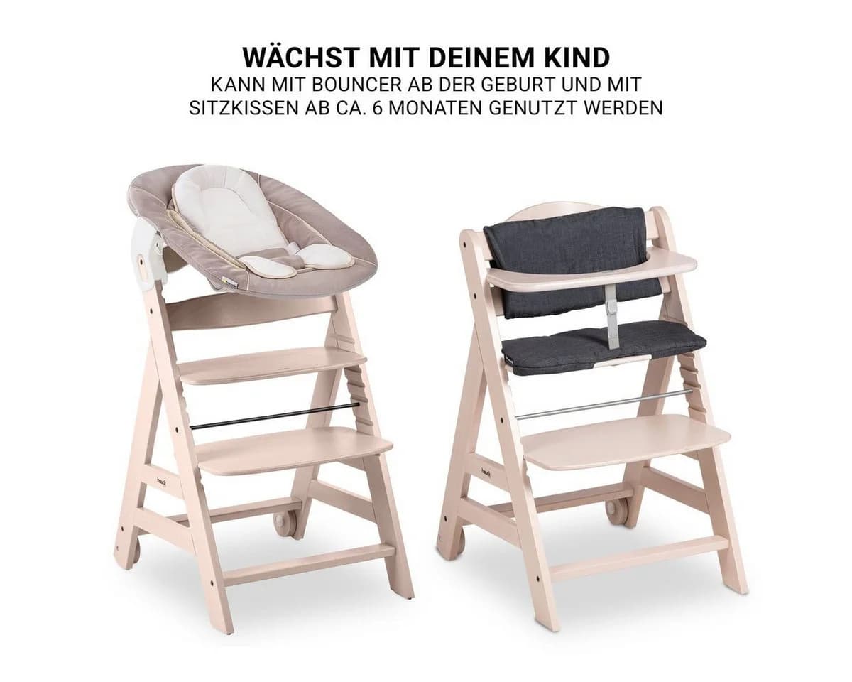 Hauck Hochstuhl Beta Plus Whitewashed Newborn Set Stretch Beige Babystuhl ab Geburt - Bild 4
