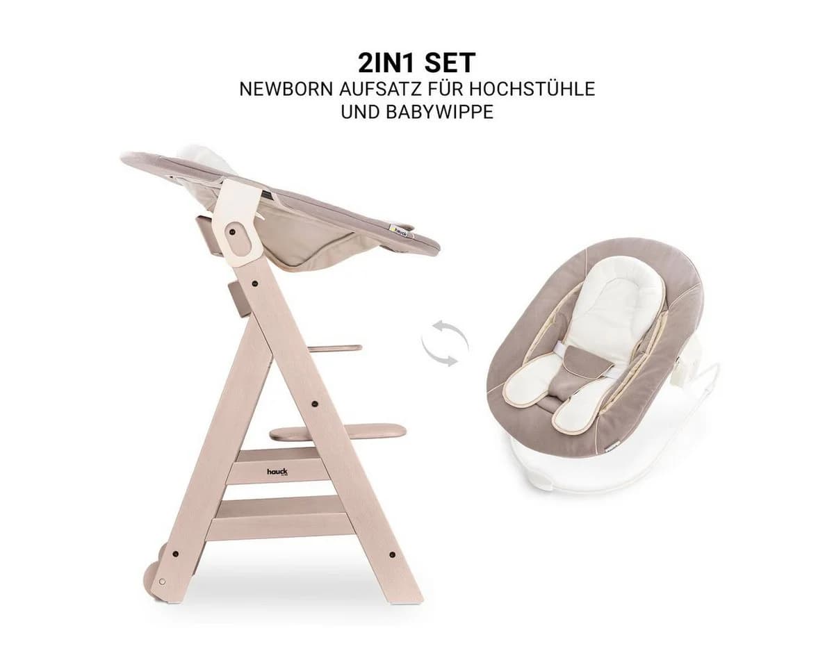 Hauck Hochstuhl Beta Plus Whitewashed Newborn Set Stretch Beige Babystuhl ab Geburt - Bild 5