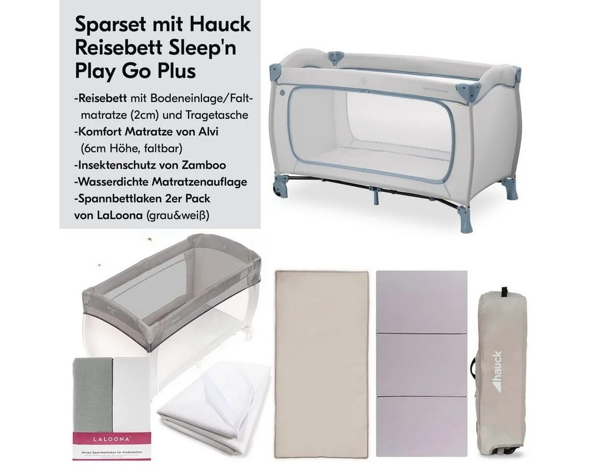 Hauck Baby-Reisebett Sleep N Play Go Plus XXL Set Dusty Blue