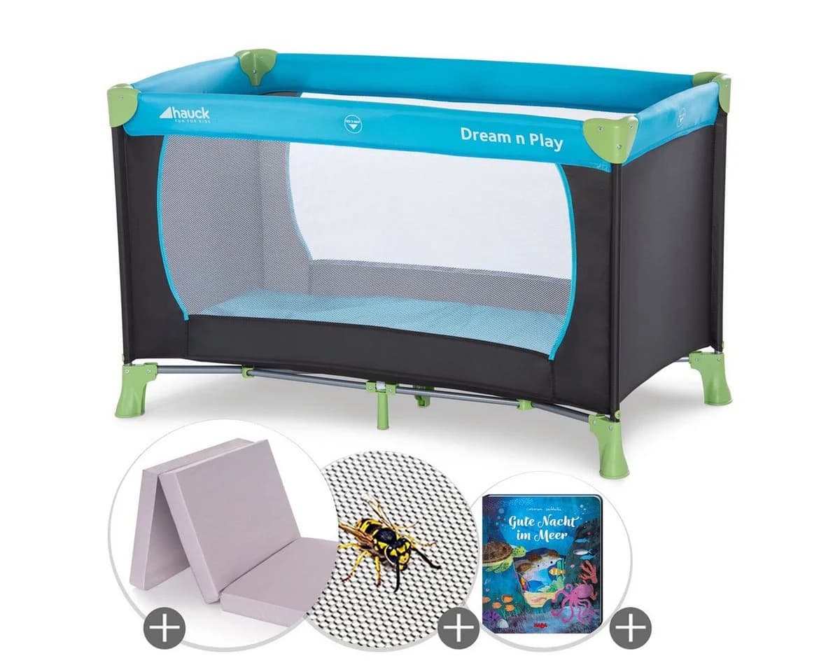 Hauck Baby-Reisebett Dream N Play Set Waterblue mit Matratze, Moskitonetz & Tasche - Bild 2