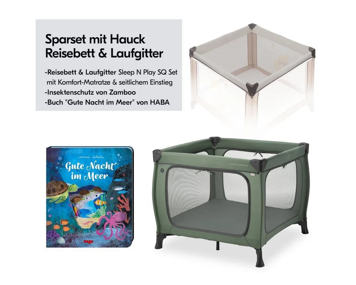 Hauck Sleep N Play SQ Set Reisebett mit Matratze und Insektenschutz Grün