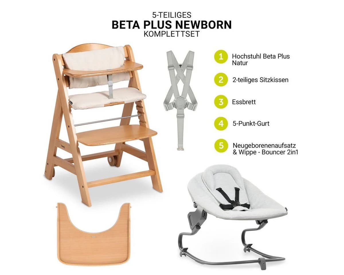 Hauck Hochstuhl Beta Plus Natural mit Newborn Set Premium & Essbrett