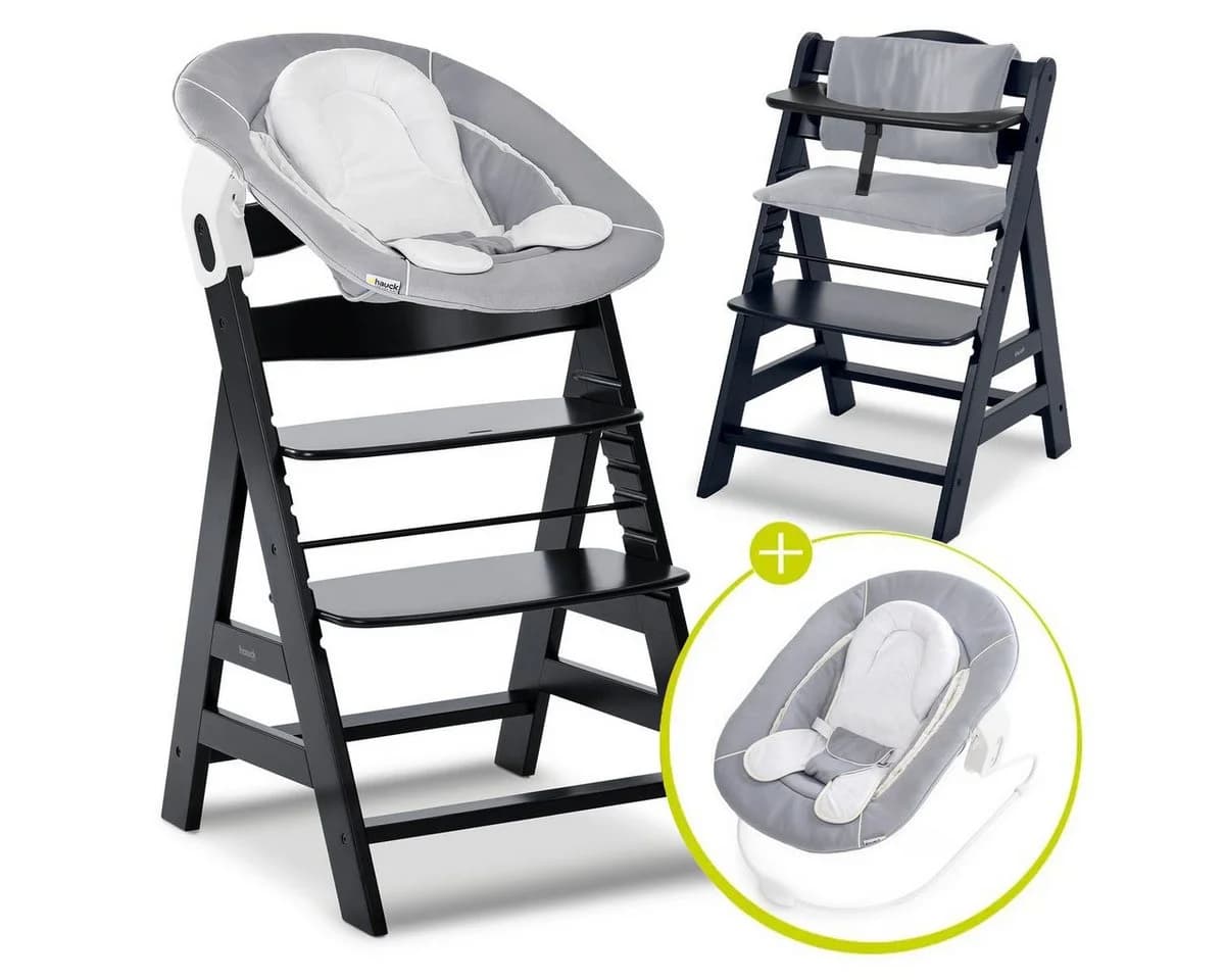 Hauck Hochstuhl Alpha Plus Black Newborn Set Schwarz/Grau Holz - Bild 2