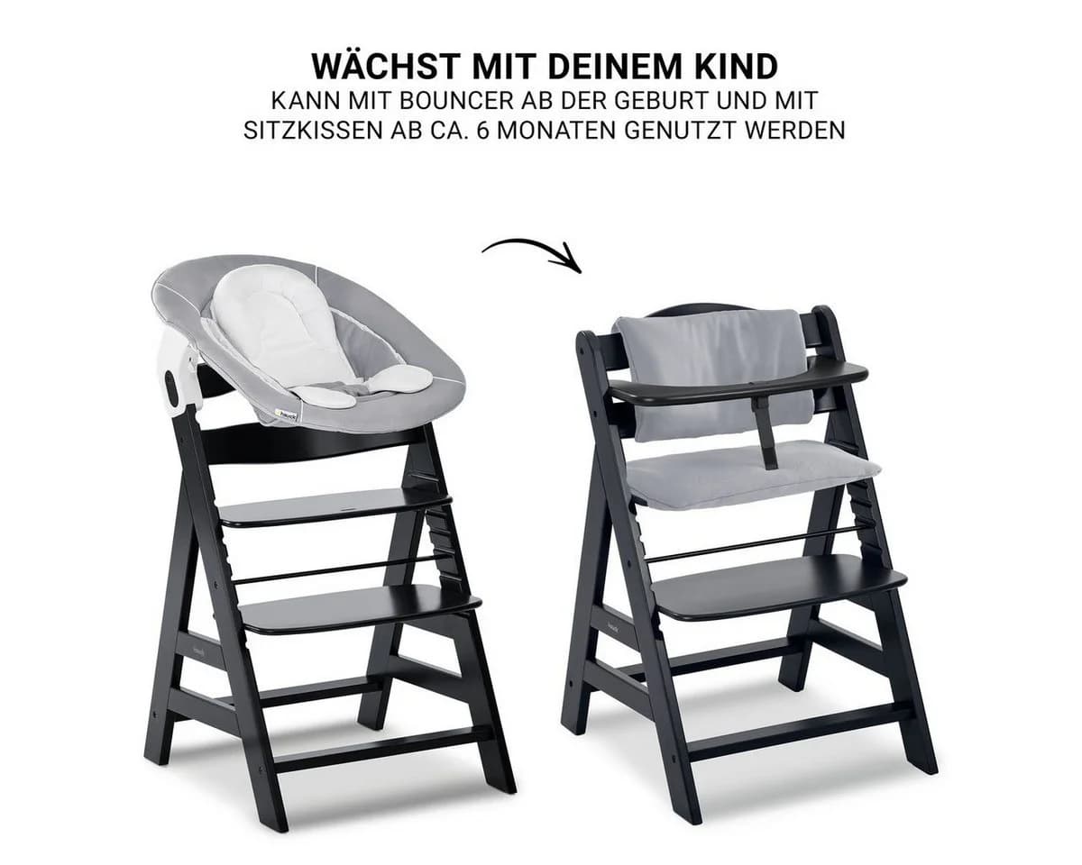 Hauck Hochstuhl Alpha Plus Black Newborn Set Schwarz/Grau Holz - Bild 4
