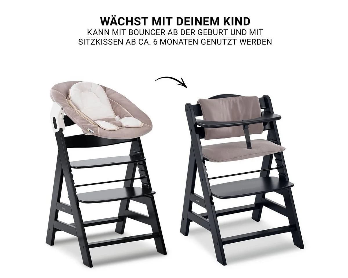 Hauck Hochstuhl Alpha Plus Black Newborn Set - Stretch Beige - Bild 4