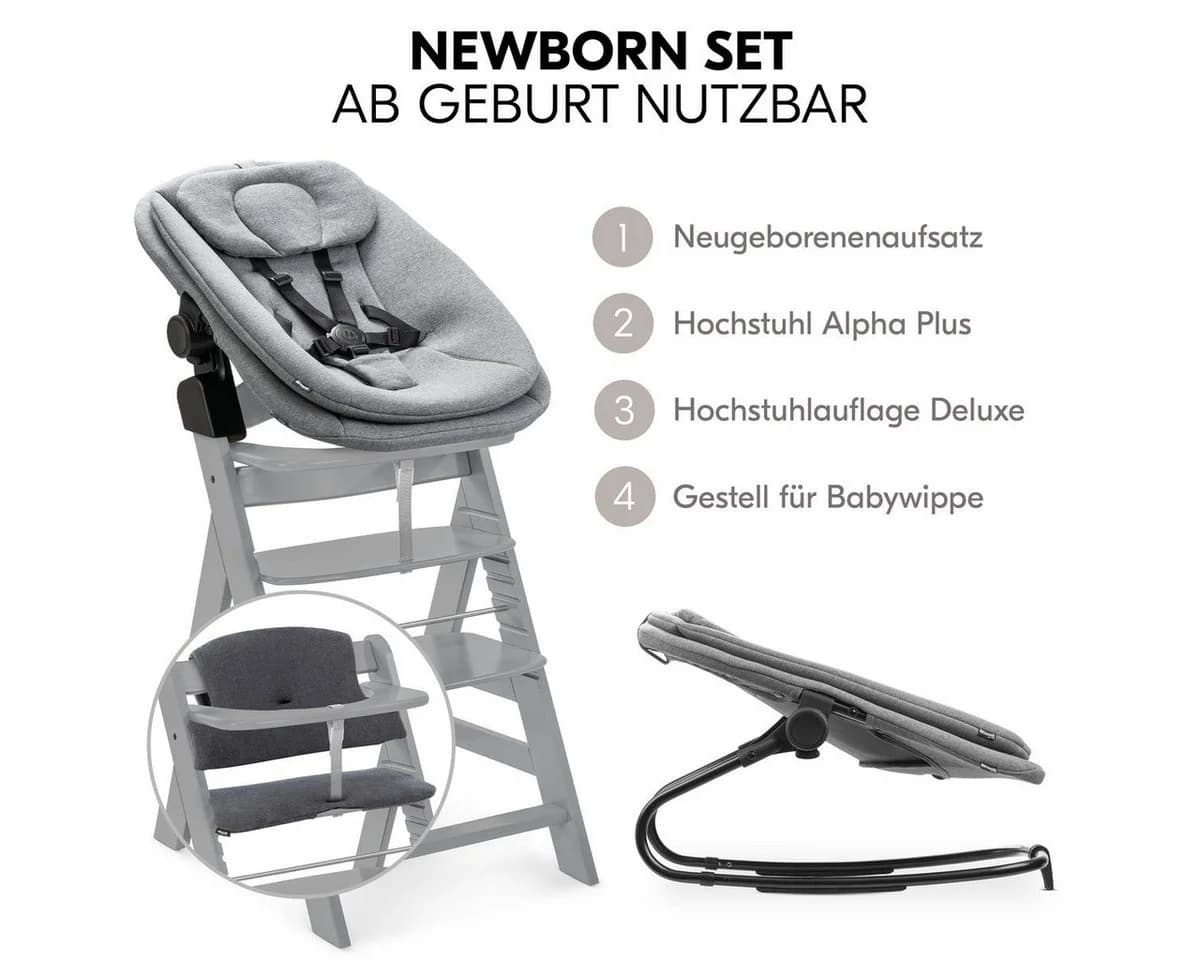 Hauck Hochstuhl Alpha Plus Grey Newborn Set mit Neugeborenenaufsatz