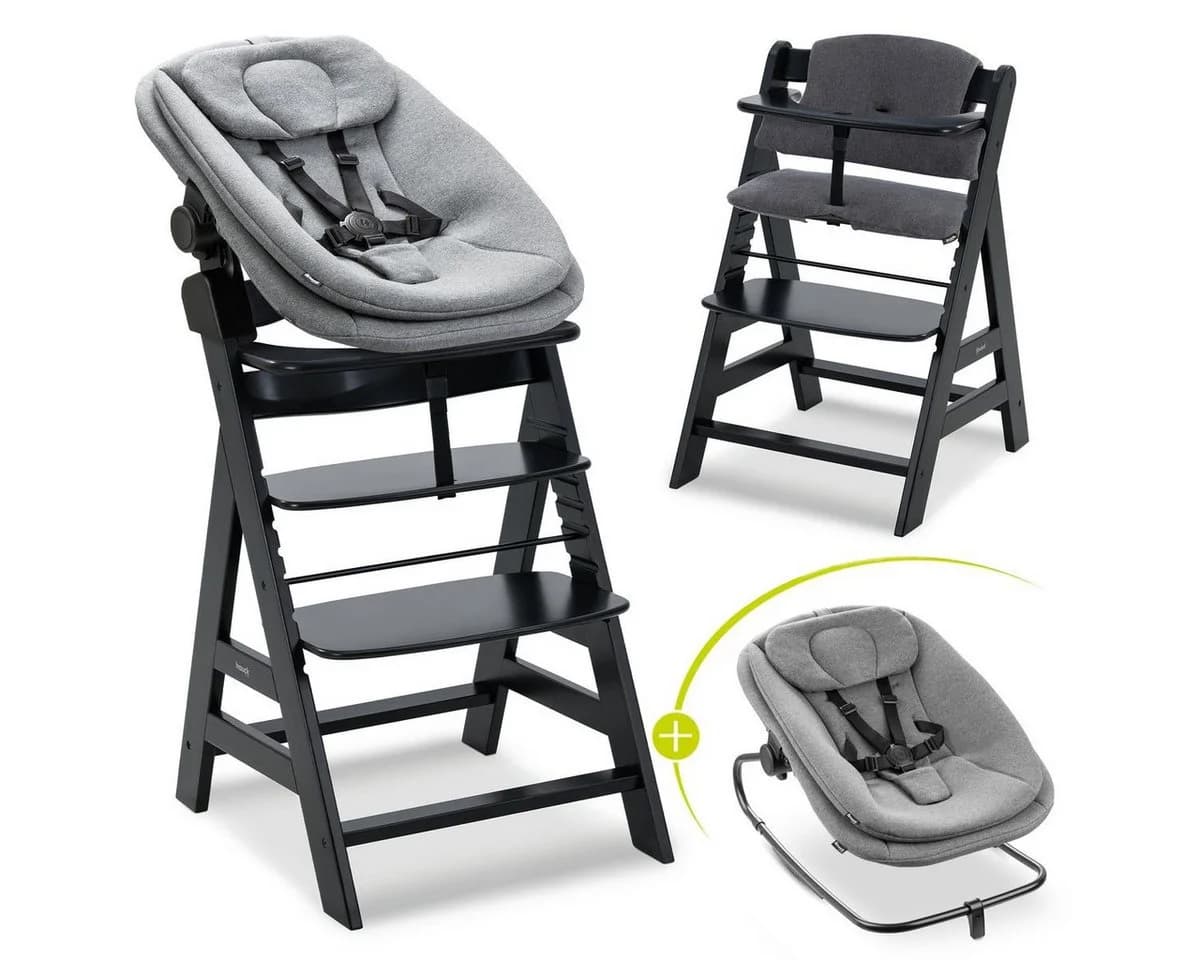 Hauck Hochstuhl Alpha Plus Black Newborn Set Holz Babyhochstuhl ab Geburt - Bild 2