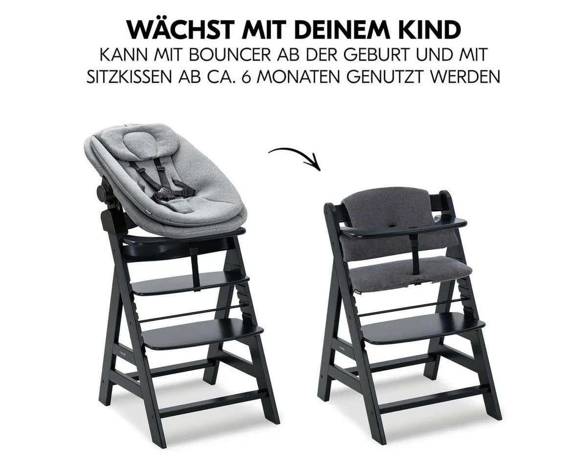 Hauck Hochstuhl Alpha Plus Black Newborn Set Holz Babyhochstuhl ab Geburt - Bild 3