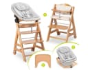 Hauck Hochstuhl Beta Plus Natural Newbornset Eco Light Grey Holz Babystuhl ab Geburt mit Neugeborenensatz, Sitzkissen, Essbrett Bild 2