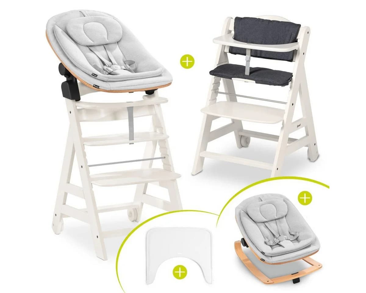 Hauck Hochstuhl Beta Plus White Newbornset Eco Light Grey Holz Babystuhl - Bild 2