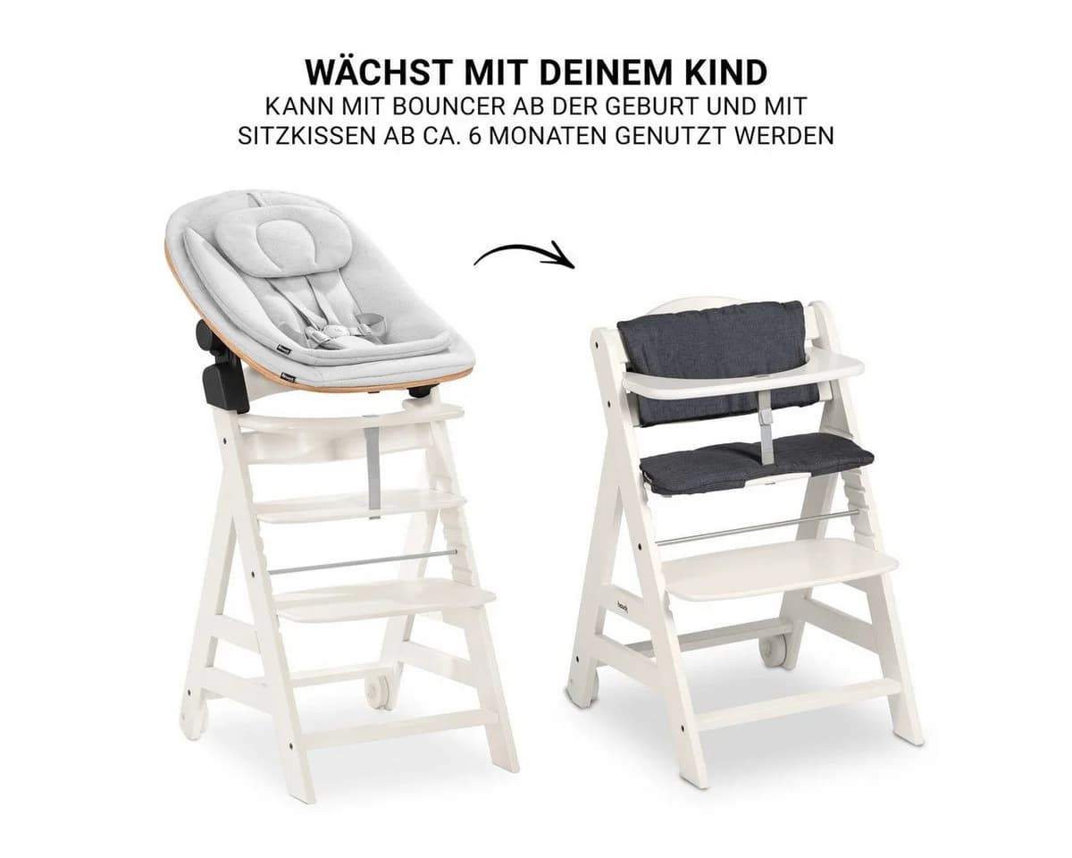 Hauck Hochstuhl Beta Plus White Newbornset Eco Light Grey Holz Babystuhl - Bild 4