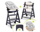 Hauck Hochstuhl Beta Plus Dark Grey Newbornset Eco - Light Grey (Set) Holz Babystuhl ab Geburt mit Neugeborenensufsatz, Sitzkissen, Essbrett Bild 2