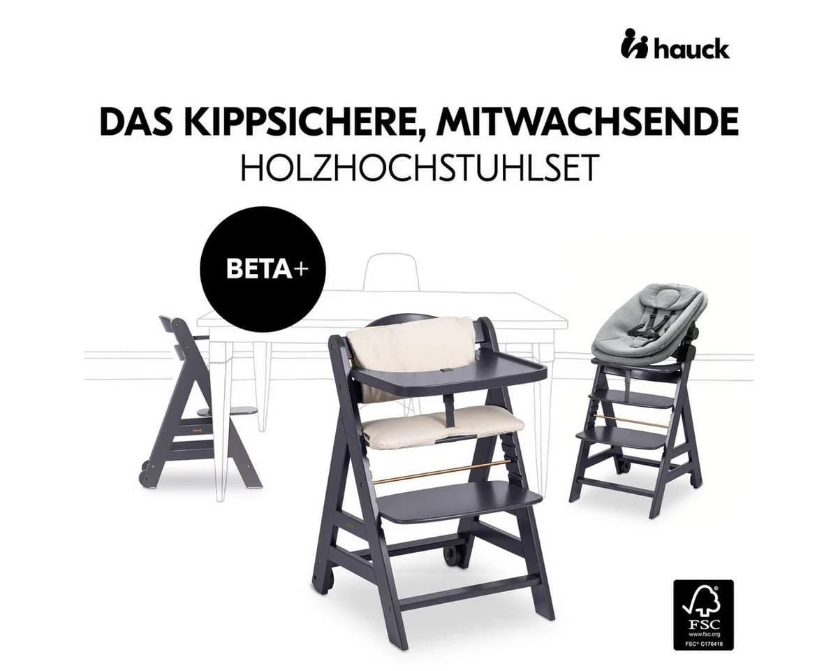 Hauck Hochstuhl Beta Plus Dark Grey Newborn Set 3in1 Bouncer - Bild 3
