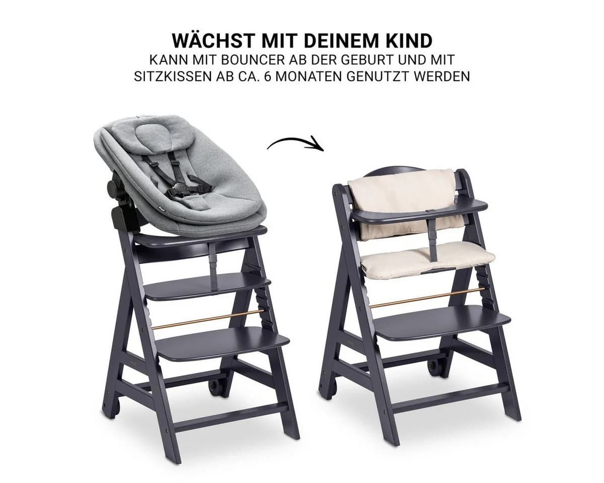 Hauck Hochstuhl Beta Plus Dark Grey Newborn Set 3in1 Bouncer - Bild 4