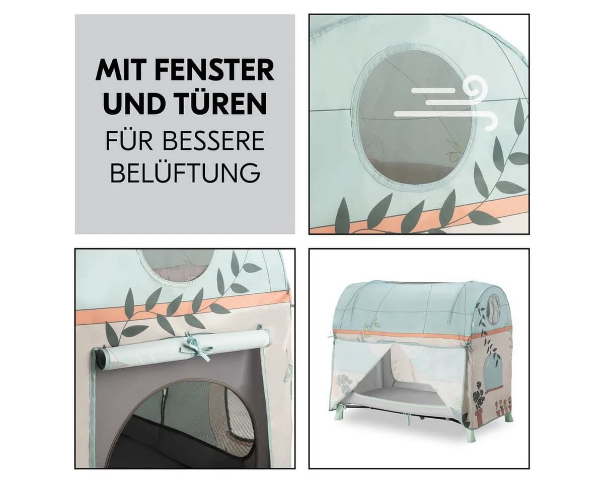 Hauck Baby-Reisebett Dream N Play Plus - Dusty Cork/Plants Kinderreisebett mit Matratze, Moskitonetz & Spielzelt - Bild 5