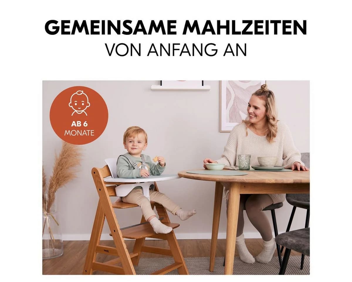 Hauck Hochstuhl Beta Plus Whitewashed mit Baby-Sitz & Essbrett