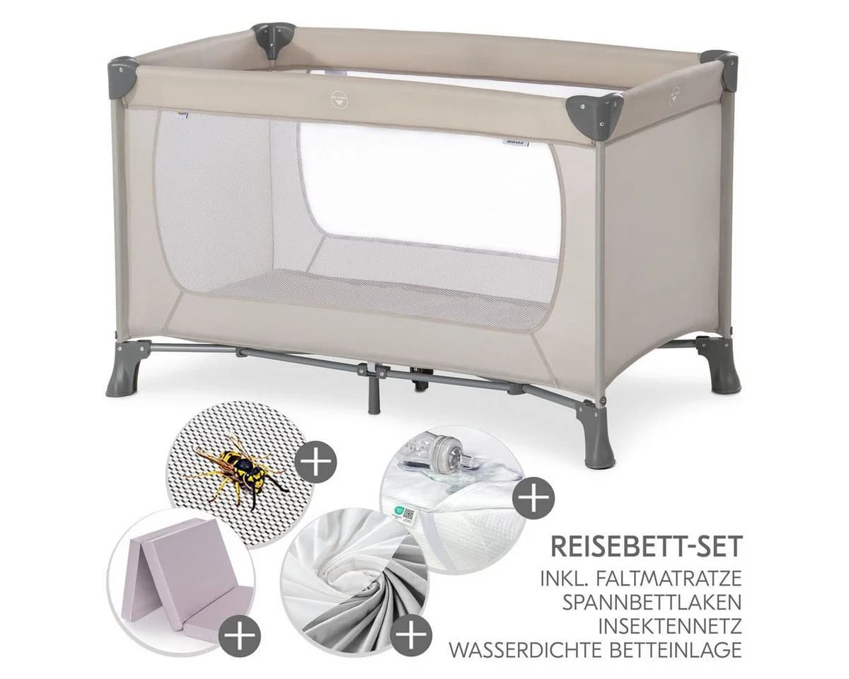 Hauck Baby-Reisebett Dream`n Play XXL Set Beige mit Matratze, 2 Spannbetttücher & Betteinlage - Bild 2