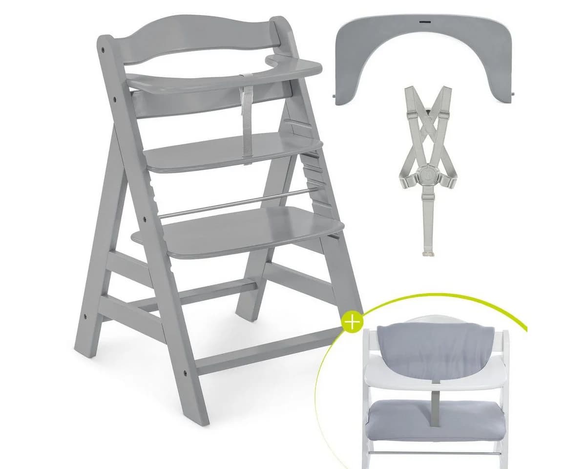 Hauck Hochstuhl Alpha Plus Grey Mitwachsender Holz Kinderhochstuhl verstellbar mit Sitzauflage & Gurt - Bild 2