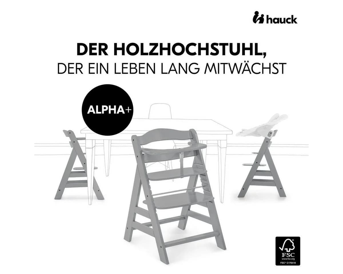 Hauck Hochstuhl Alpha Plus Grey Mitwachsender Holz Kinderhochstuhl verstellbar mit Sitzauflage & Gurt - Bild 3
