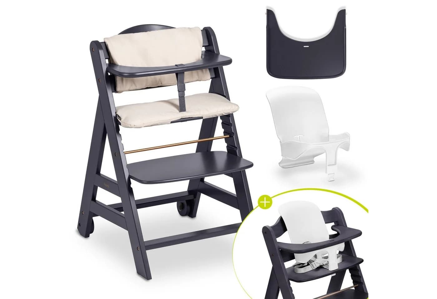 Hauck Beta Plus Holzhochstuhl mit Baby-Sitz, Essbrett, Sitzauflage & Rollen - Bild 2