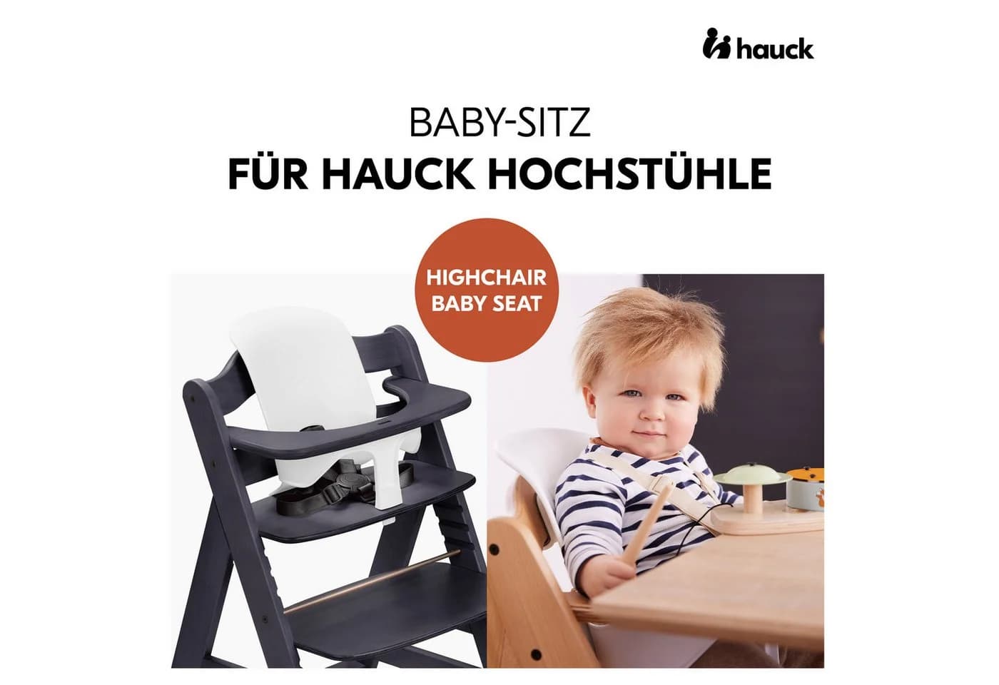 Hauck Beta Plus Holzhochstuhl mit Baby-Sitz, Essbrett, Sitzauflage & Rollen - Bild 3
